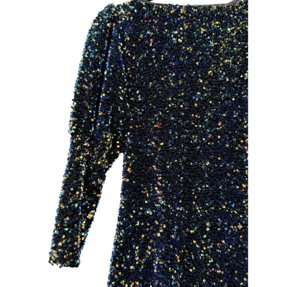 ZARA NWT WOMANS MULTICOLORED SEQUIN VELVET PUFF SLEEVE BODYCON MINI DRESS‎ SZ M - Picture 9 of 15